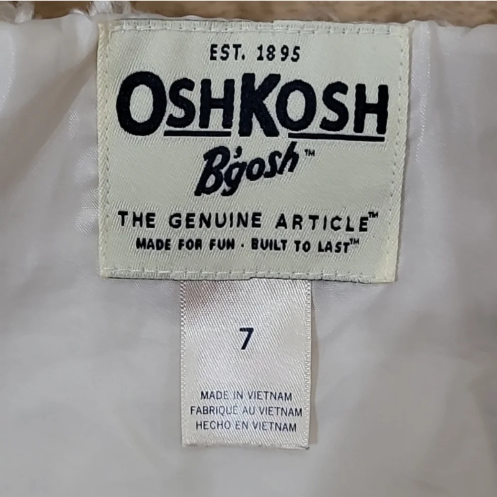 OshKosh B'gosh Vest Cream Fluffy Faux Fur Ribbon Detail Button Closure Size 7